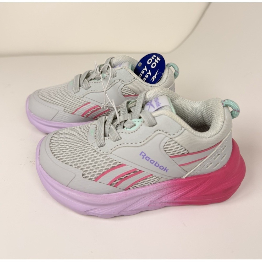 Reebok Girl Slip-On Lightweight Mesh Sneakers Pink Gray Casual Activewear Sz 6K